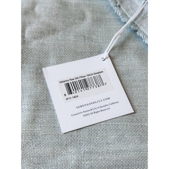 NEW Serena & Lily Wiltshire Raw Silk Pillow Cover (18”x24”)-Seaglass Blue Green - Picture 2 of 2